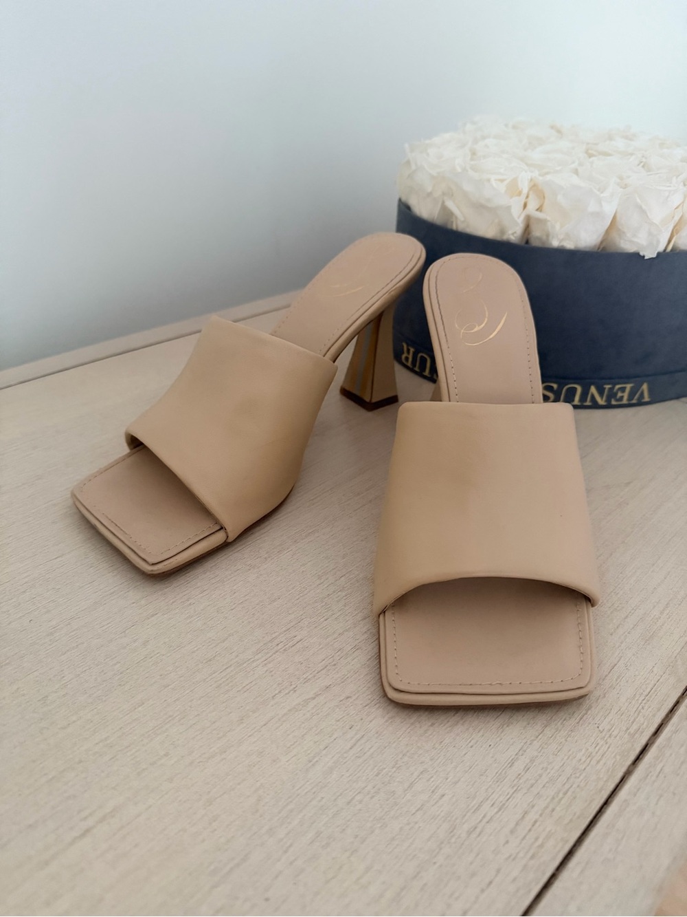 Sam Edelman Women’s Beige Slide Mules - Open Toe Block Heel